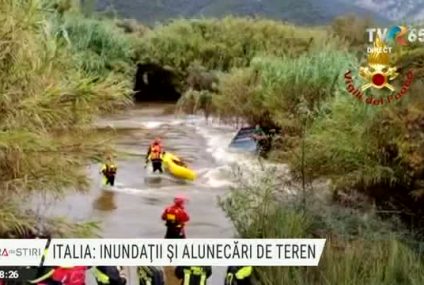 Furtună puternică în Sicilia și Sardinia. Oameni captivi în mașinile luate de șuvoaie, salvați în operațiuni de anvergură