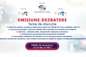 Sistemul sanitar românesc după patru valuri de COVID-19, cum pregătim valul 5? Aflați răspunsurile în emisiunea dezbatere de vineri, de la ora 21, la TVR 1