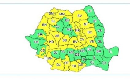 Cod galben de vânt astăzi, până la ora 16, în jumătate din țară. Este urmat de coduri galben și portocaliu de ninsori și viscol, până mâine seară