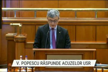 VIDEO Ședința pentru dezbaterea moțiunii simple depuse de USR împotriva ministrului Energiei, Virgil Popescu, suspendată. Ministrul Energiei, oprit de George Simion, care l-a bruscat