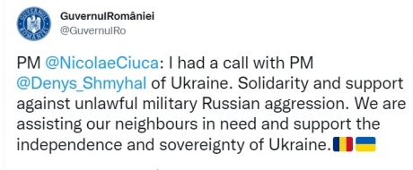 premierul-nicolae-ciuca-a-vorbit-la-telefon-cu-premierul-ucrainei:-ne-ajutam-vecinii-la-nevoie-si-sprijinim-independenta-si-suveranitatea-ucrainei