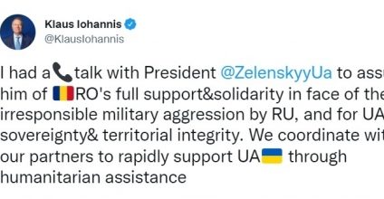 Klaus Iohannis a avut o convorbire telefonică cu președintele ucrainean: Ne coordonăm cu partenerii noștri pentru a sprijini rapid Ucraina prin asistență umanitară