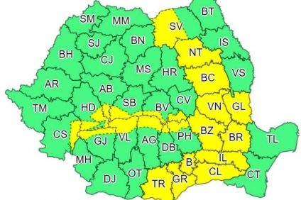 ANM: Cod galben de vânt puternic în 21 de judeţe şi în Bucureşti, pe parcursul zilei de vineri