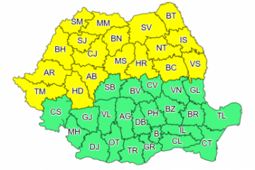 Cod galben de instabilitate atmosferică în jumătatea de nord a țării