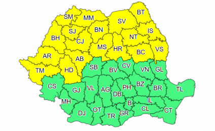 Cod galben de instabilitate atmosferică în jumătatea de nord a țării
