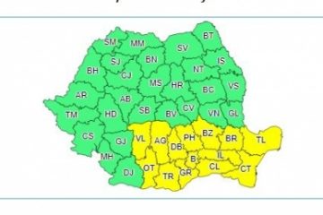 Cod galben de instabilitate atmosferică temporar accentuată de astăzi, la ora 12.00, până mâine, la ora 10.00