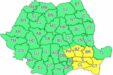 Cod galben de instabilitate atmosferică accentuată în şase judeţe, până joi seară