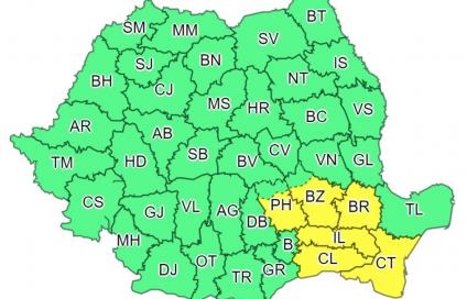 Cod galben de instabilitate atmosferică accentuată în şase judeţe, până joi seară