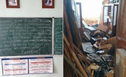 Soldații ruși care au distrus o școală de la nord de Kiev au lăsat mesaje elevilor ucraineni: Ne pare rău! Trăiți în pace, frați și surori, nu repetați greșelile înaintașilor!