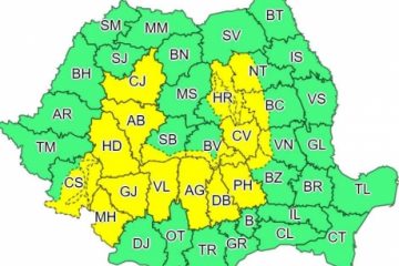 Meteo ANM: Cod galben de instabilitate atmosferică în 18 judeţe, până la ora 22:00, și Cod Galben de inundații