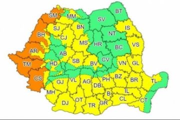 ANM: Cod portocaliu de căldură şi disconfort termic în zone din județele Satu Mare, Bihor, Arad, Timiş şi Caraş-Severin, până marţi. Cod portocaliu de instabilitate atmosferică în zone din 19 judeţe, până la ora 23.00