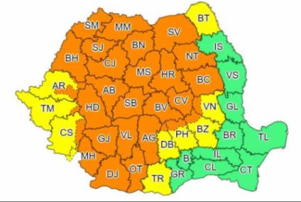 Cod portocaliu de furtună şi ploi abundente pentru zonele de munte, Maramureş, Transilvania, Oltenia, Muntenia şi local în Moldova. Atenţionarea, valabilă până la ora 22.00