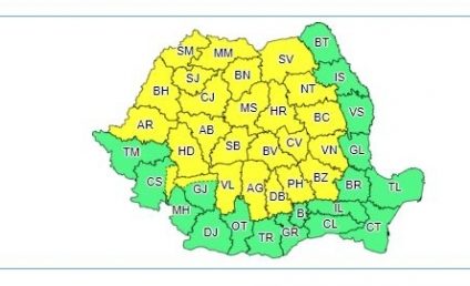 Avertizare ANM: Cod galben de ploi în 25 judeţe, până la 23:00