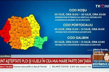 Cod roşu de instabilitate atmosferică accentuată şi vânt puternic, sâmbătă, în judeţele Caraş-Severin, Timiş, Arad şi Bihor