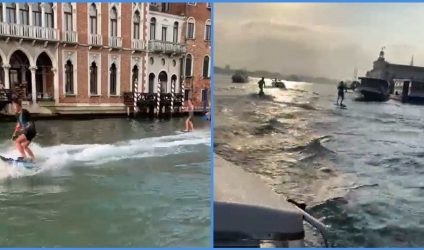 VIDEO Primarul Veneției îi face „idioți” pe doi turiști care au făcut surfing pe Grand Canal. El a oferit o cină, pentru găsirea lor, iar apoi i-a expluzat