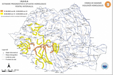 Cod galben de viituri pe râuri din 15 județe, valabil până luni după-amiază