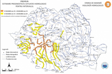 INHGA: Avertizări cod galben și cod portocaliu de inundații și viituri, valabile până în 23 august
