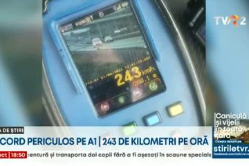 Un șofer a fost înregistrat de radar cu o viteză de 243 km/h, pe autostrada A1. El nu purta centură și trana doi copii fără a fi aşezaţi în scaune speciale