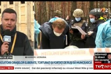 Corespondență TVR din Izium, Ucraina. Șeful Procuraturii din Harkov a declarat, pentru TVR, că procurorii au găsit „un cadavru strangulat cu o bandă și alte cadavre legate cu sfoară, cu mâinile la spate”