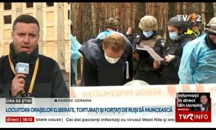 Corespondență TVR din Izium, Ucraina. Șeful Procuraturii din Harkov a declarat, pentru TVR, că procurorii au găsit „un cadavru strangulat cu o bandă și alte cadavre legate cu sfoară, cu mâinile la spate”