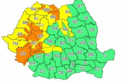 Vremea se schimbă: Sunt în vigoare un cod galben și unul portocaliu de ploi. La noapte intră în vigoare un cod galben de vânt în aproape toată țara