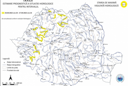 Cod galben de viituri în mai multe bazine hidrografice din vestul și nord-vestul țării, în urma ploilor