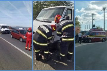 Un microbuz cu 16 pasageri, implicat într-un accident pe A1, lângă Ciorogârla. Trei oameni au ajuns la spital