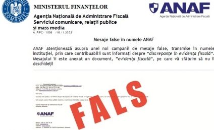 Mesaje false în numele ANAF, contribuabilii sunt „informați” despre „discrepanțe în evidența fiscală”