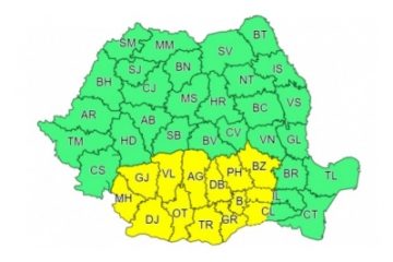 Meteorologii au emis avertizări cod galben de ploi, ninsori moderate și de vânt puternic, valabile până luni