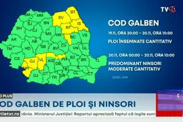 Cod galben de ninsori în 11 județe. Intră integral sub incidența avertizării Suceava, Botoşani, Iaşi, Neamţ, Gorj, Vâlcea şi Mehedinţi. Informare de ploi și ninsori pentru toată țara, valabilă duminică și luni