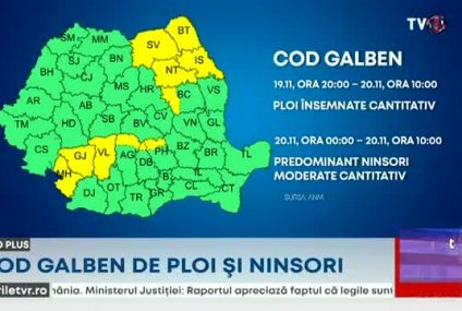 Cod galben de ninsori în 11 județe. Intră integral sub incidența avertizării Suceava, Botoşani, Iaşi, Neamţ, Gorj, Vâlcea şi Mehedinţi. Informare de ploi și ninsori pentru toată țara, valabilă duminică și luni