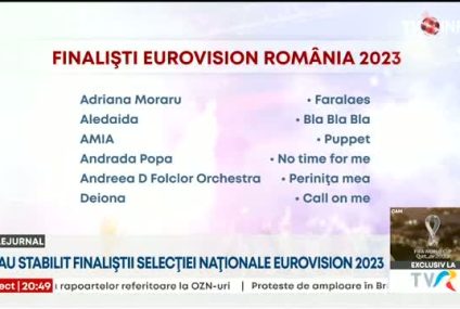 Au fost desemnaţi cei 12 finalişti ai Selecţiei Naţionale Eurovision România 2023. Reprezentantul țării noastre în concursul din Marea Britanie va fi desemnat exclusiv prin votul publicului