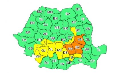 Cod portocaliu de precipitaţii abundente în Prahova, Buzău, Vrancea şi în zona montană din judeţul Dâmboviţa