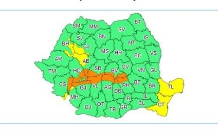 Cod portocaliu de vânt puternic şi viscol în zone înalte din 11 judeţe, până joi seara