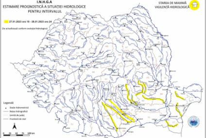 Cod galben de inundaţii în 12 judeţe, începând de vineri dimineaţă până sâmbătă noapte