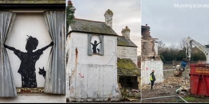Cea mai recentă murală semnată de Banksy a fost distrusă în timpul demolării unei ferme abandonate