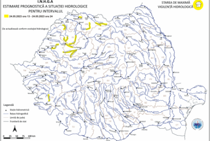 Cod galben de inundaţii în opt judeţe. Risc de viituri în 10 bazine hidrolografice, până la miezul nopţii