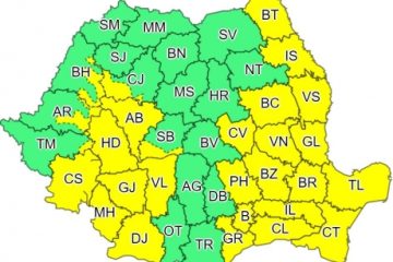 Cod galben de furtuni în 27 de judeţe şi în Bucureşti, pe parcursul zilei de joi