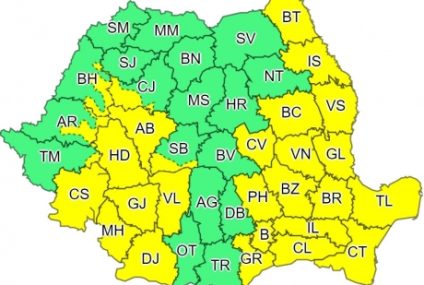 Cod galben de furtuni în 27 de judeţe şi în Bucureşti, pe parcursul zilei de joi