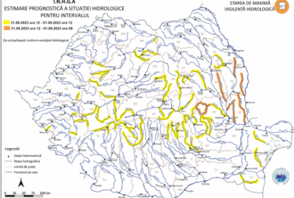 Cod portocaliu de viituri până vineri dimineaţă, în cinci judeţe. Cod galben în 29 de judeţe