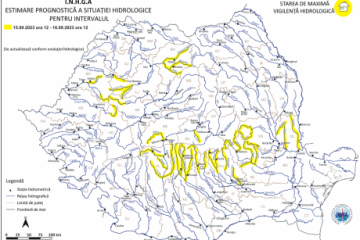 Cod galben de inundaţii în nouă bazine hidrografice din judeţe situate în Moldova, Transilvania, Muntenia şi Crişana