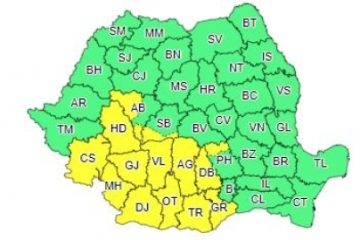 Cod galben de instabilitate atmosferică în 14 judeţe din Oltenia, vestul Munteniei, sudul Banatului și sud-vestul Transilvaniei, până duminică la ora 12:00