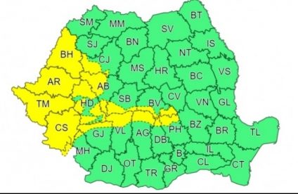 Avertizare cod galben de intensificări ale vântului în 15 județe din centrul și vestul țării. În nord-vest vor fi averse însoțite de descărcări electrice