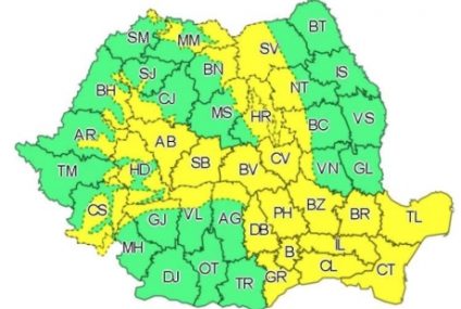 Cod galben de intensificări ale vântului în peste jumătate din ţară, pe parcursul zilei de duminică. La altitudini mari sunt ninsori viscolite