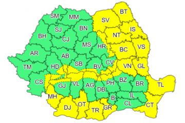 Atenţionare Cod galben de vânt în Moldova, Dobrogea, sud-vestul Munteniei, sudul şi vestul Olteniei până luni dimineață