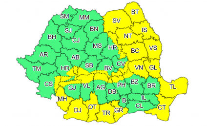 Atenţionare Cod galben de vânt în Moldova, Dobrogea, sud-vestul Munteniei, sudul şi vestul Olteniei până luni dimineață