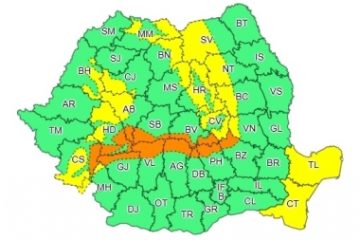 Cod portocaliu de viscol până miercuri seară în Carpații Meridionali și de Curbură. Cod galben de viscol în zona de munte și de vânt puternic în Dobrogea