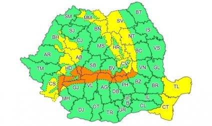 Cod portocaliu de viscol până miercuri seară în Carpații Meridionali și de Curbură. Cod galben de viscol în zona de munte și de vânt puternic în Dobrogea