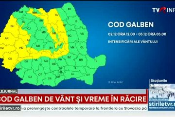 ANM: Cod galben de vânt puternic în judeţe din centru, nord şi vest, până duminică după-amiaza. Avertizări Cod galben de ceaţă şi intensificări ale vântului, în zone din opt judeţe