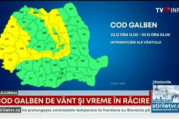 ANM: Cod galben de vânt puternic în judeţe din centru, nord şi vest, până duminică după-amiaza. Avertizări Cod galben de ceaţă şi intensificări ale vântului, în zone din opt judeţe